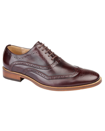 Oxblood coloured Goor Mens Burnished 5 Eye Wing Capped Brogue Oxford Shoes on white background 