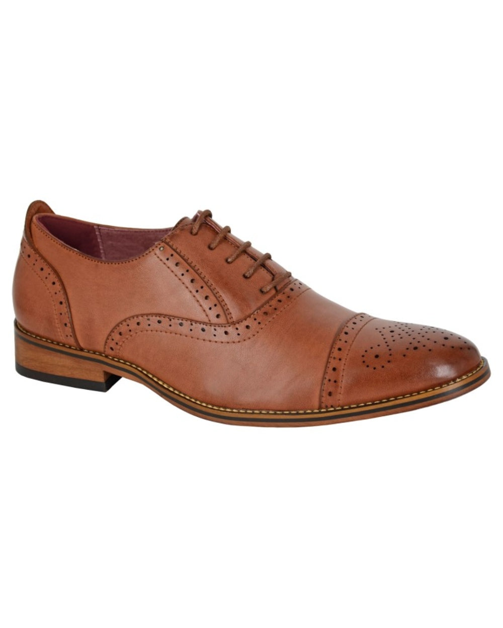 Mid Brown coloured Goor Mens Capped Lace Oxford Brogue Shoes on white background 