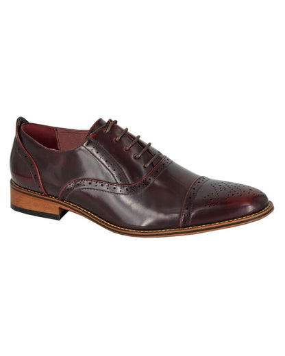 Oxblood coloured Goor Mens Capped Lace Oxford Brogue Shoes on white background 