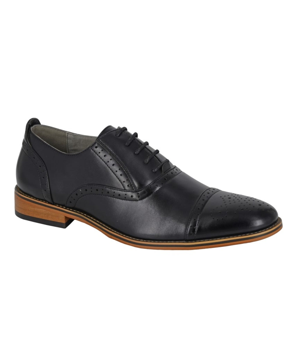 Black coloured Goor Mens Leather Capped Lace Oxford Brogue Shoes on white background 