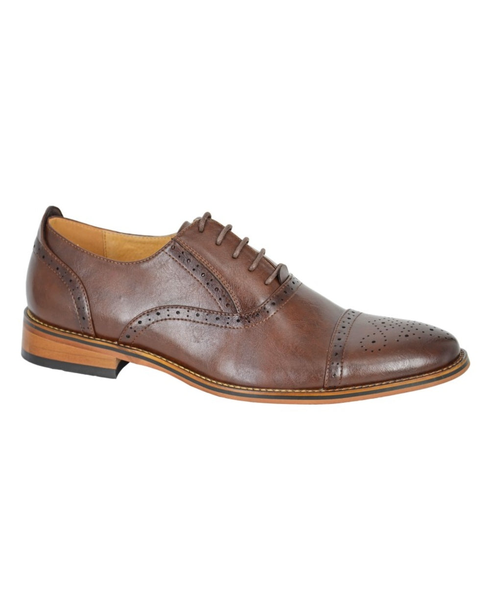 Dark Brown coloured Goor Mens Leather Capped Lace Oxford Brogue Shoes on white background 