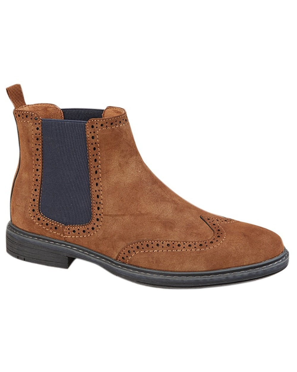 Tan coloured Goor Mens Twin Gusset Brogue Ankle Boots on white background 