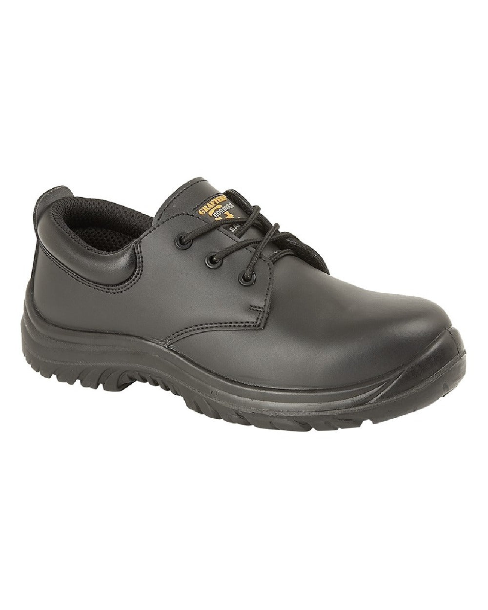 Black coloured Grafters Fully Composite Non-Metal Safety Shoes on white background 