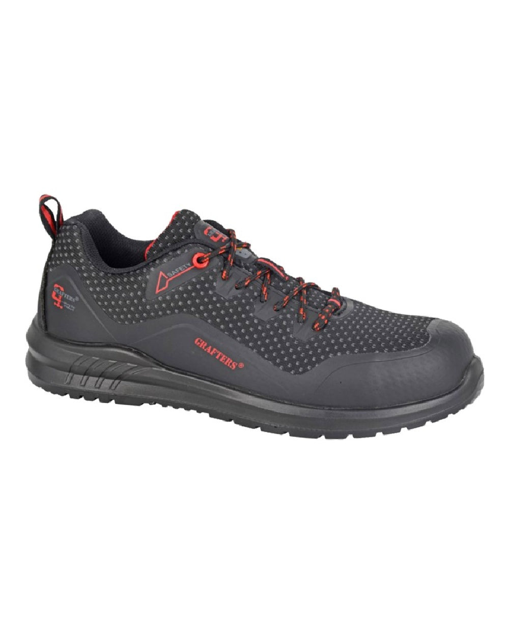 Black Red coloured Grafters Fully Composite Safety Trainers Shoes on white background 