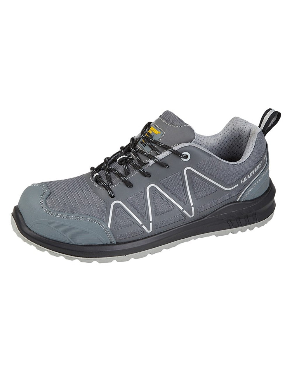 Grey coloured Grafters Fully Composite Overlaid Mesh Non Metal Safety Trainers on white background 