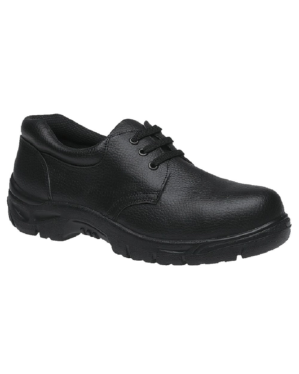 Black coloured Grafters Grain Leather 3 Eye Safety Shoes on white background 