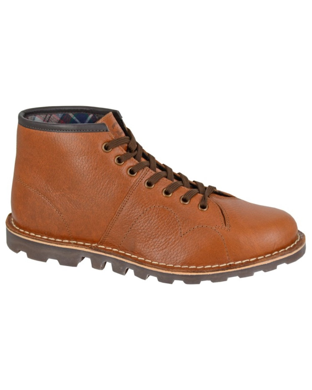 Waxy Brown coloured Grafters Heritage Monkey Boots on white background 