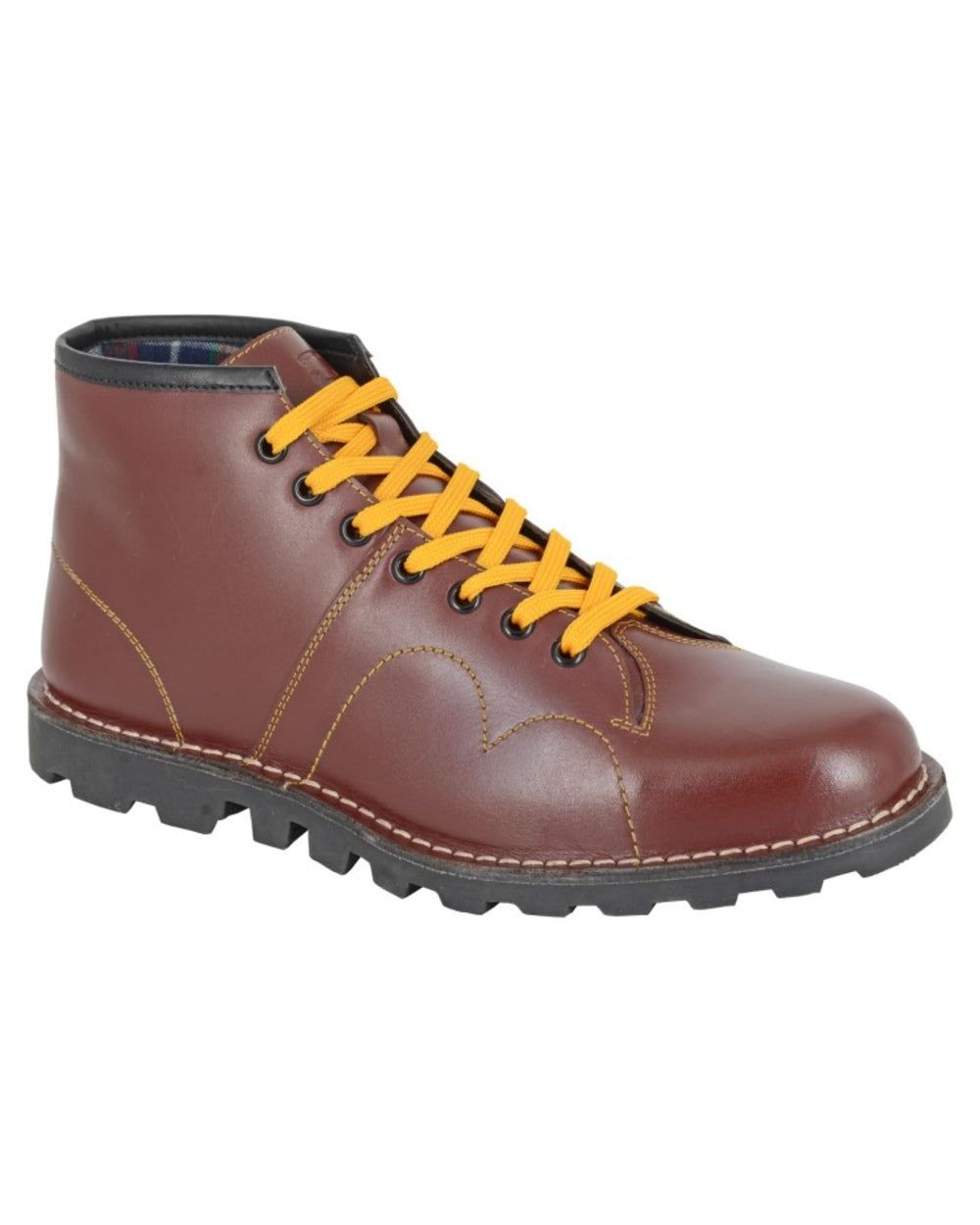 Wine coloured Grafters Heritage Monkey Boots on white background 
