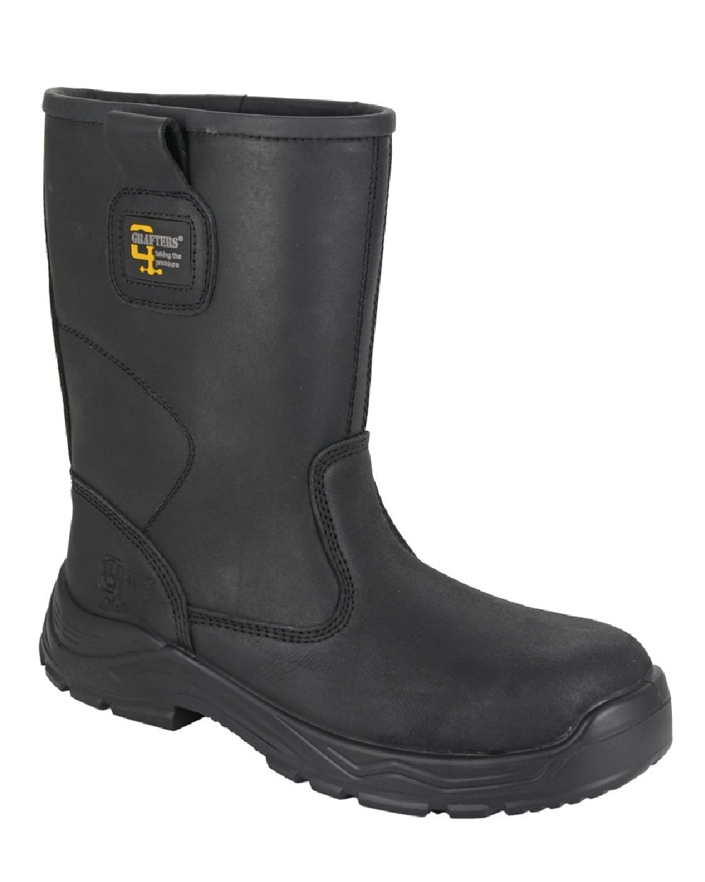 Black coloured Grafters Mens Waterproof Safety Rigger Boots on white background 