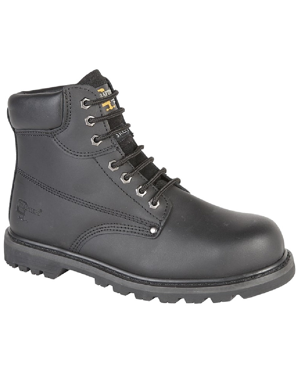 Black coloured Grafters Padded Collar Safety Leather Boots on white background 