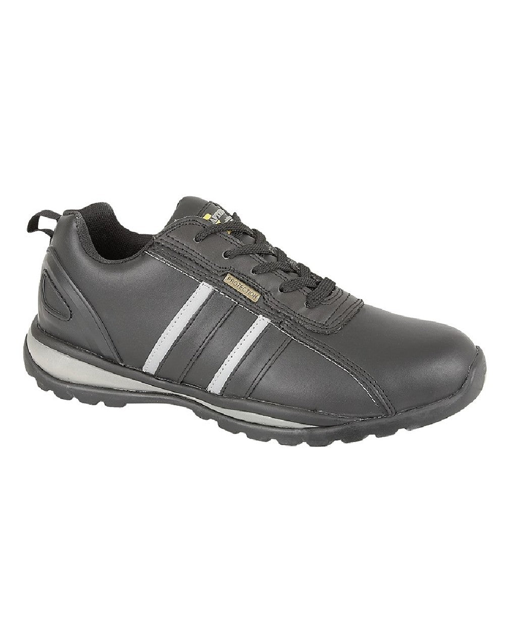 Leather Black Grey coloured Grafters Safety Toe Cap Trainer Shoes on white background 