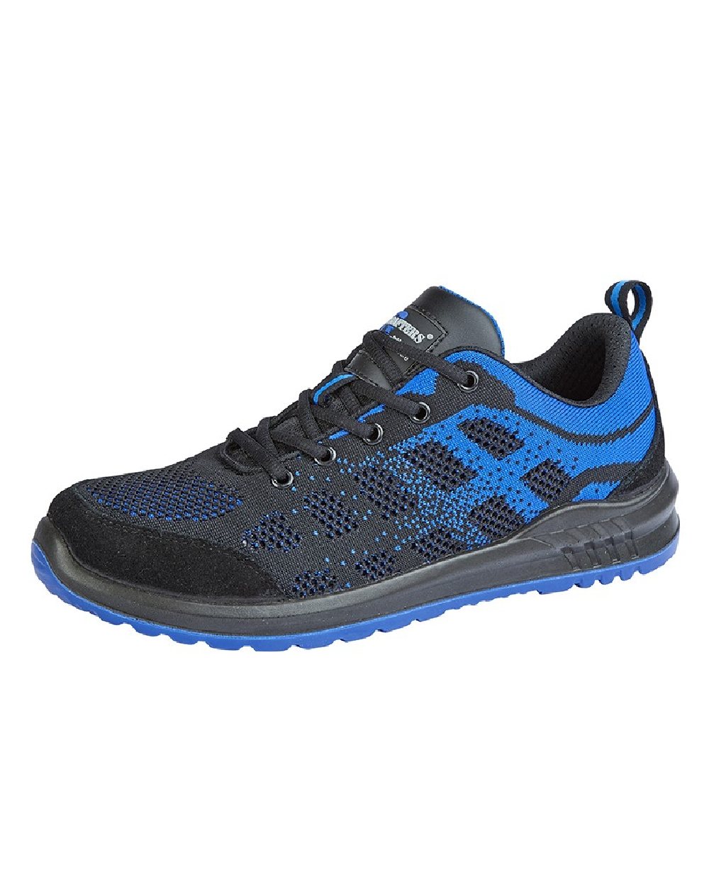 Black Blue coloured Grafters Safety Trainer Shoes on white background 