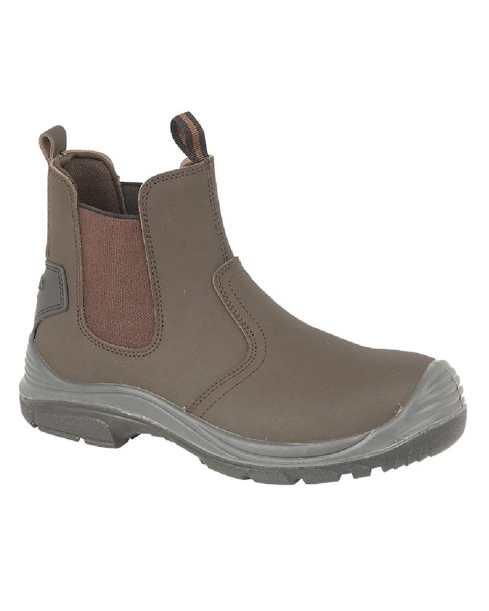 Brown coloured Grafters Safety Twin Gusset Dealer Boots on white background 