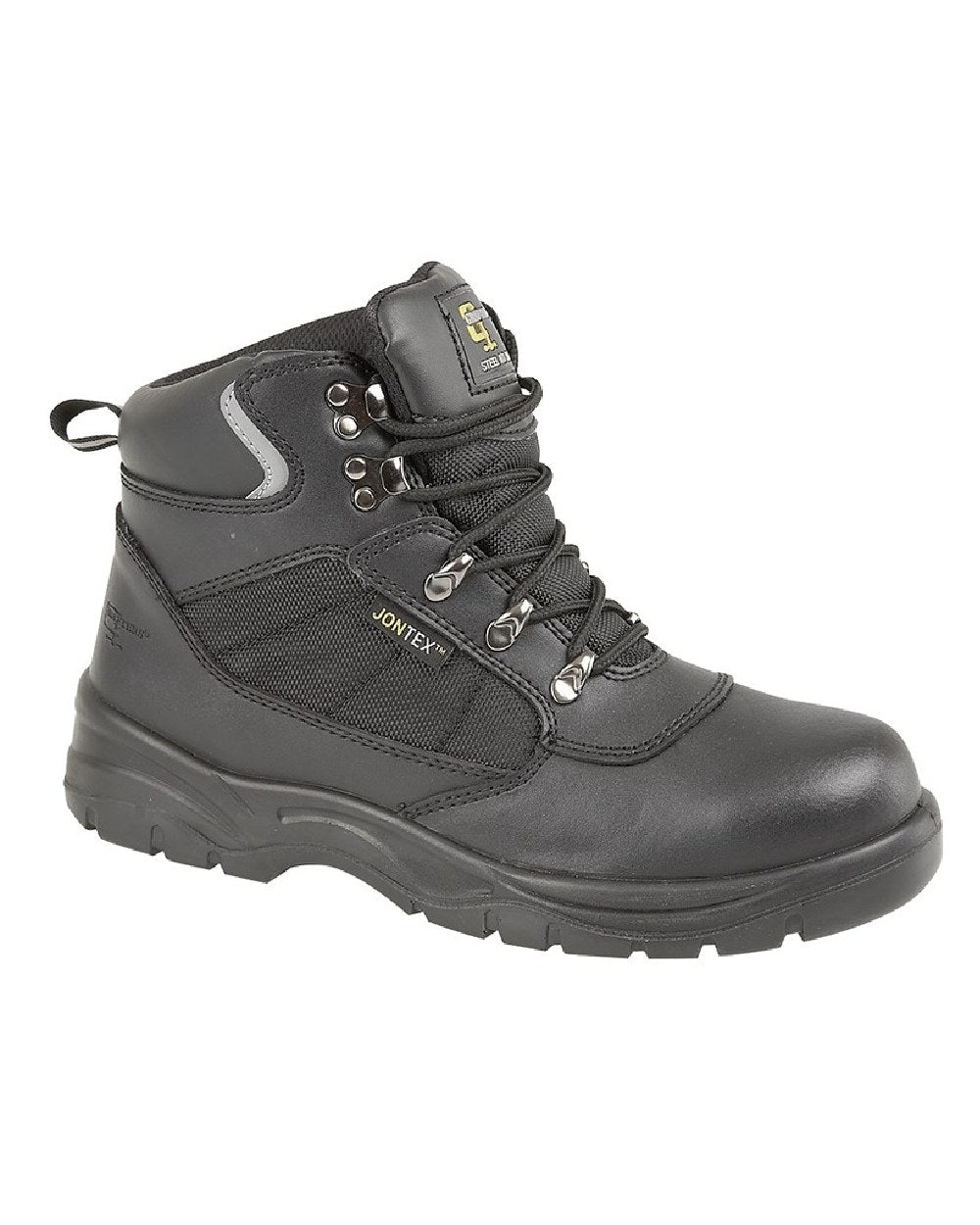 Black oloured Grafters Safety Waterproof Hiker Type Boots on white background 