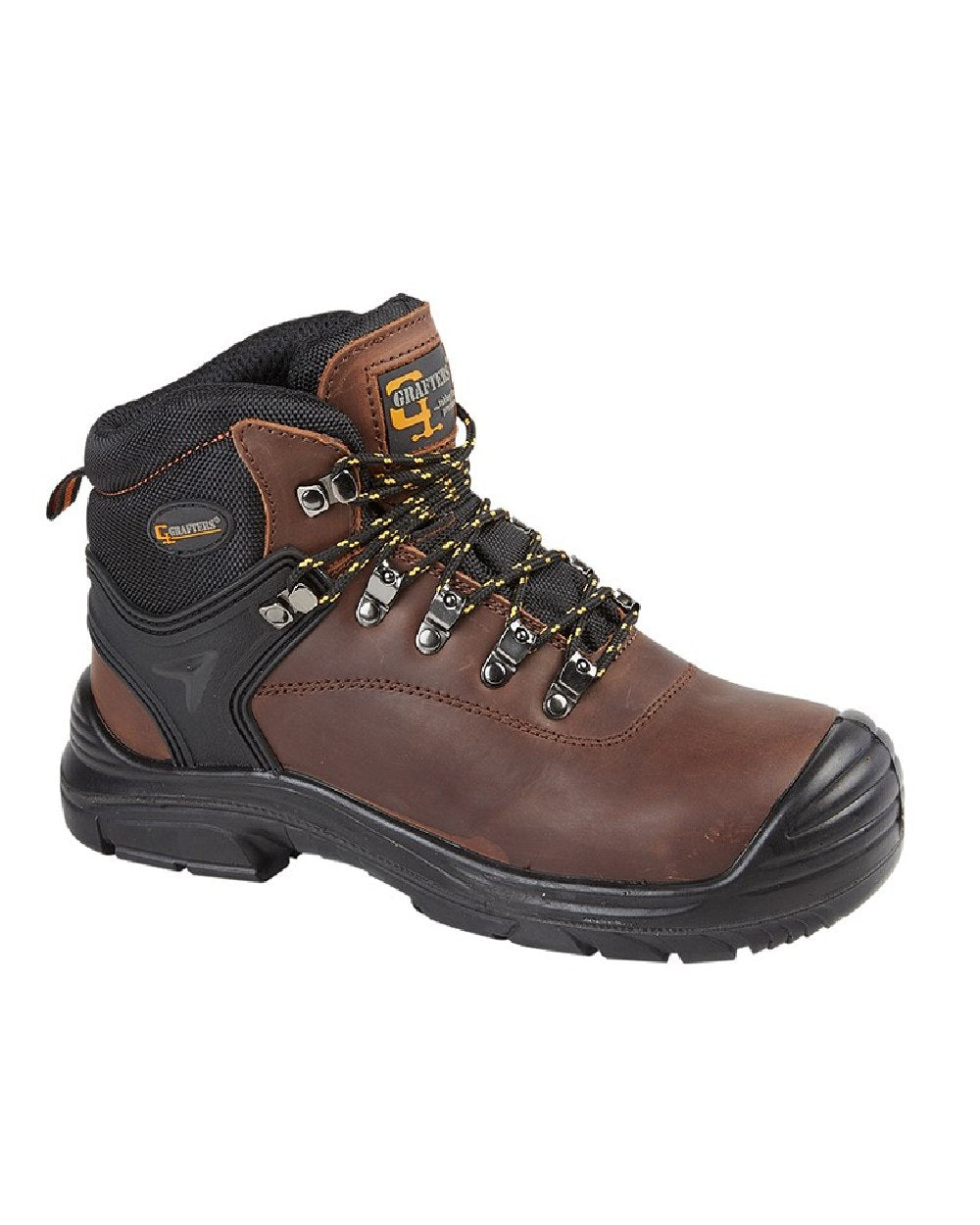 Brown coloured Grafters Super Wide EEEE Fitting Safety Boots on white background 