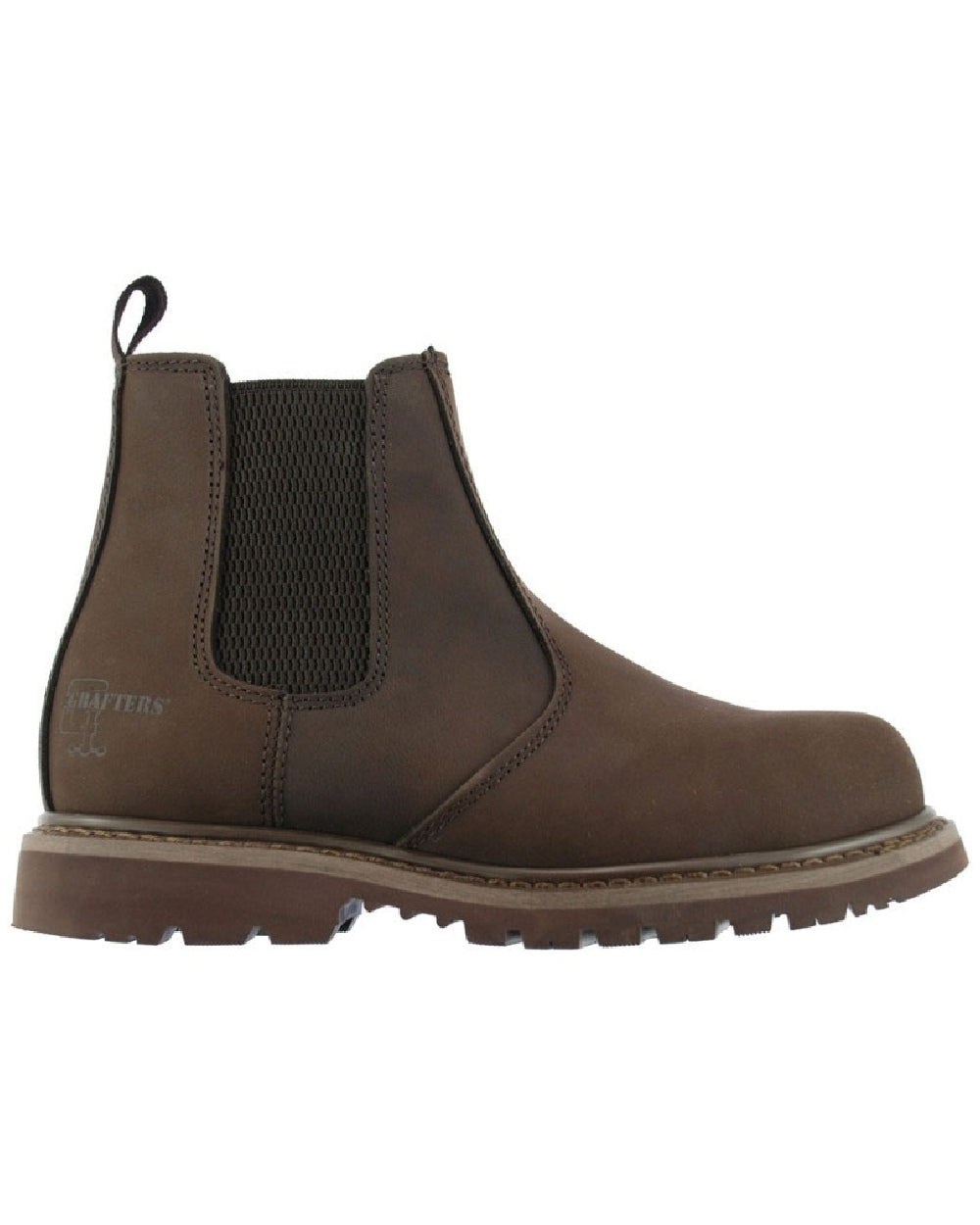 Brown coloured Grafters Chelsea Safety Boot on white background