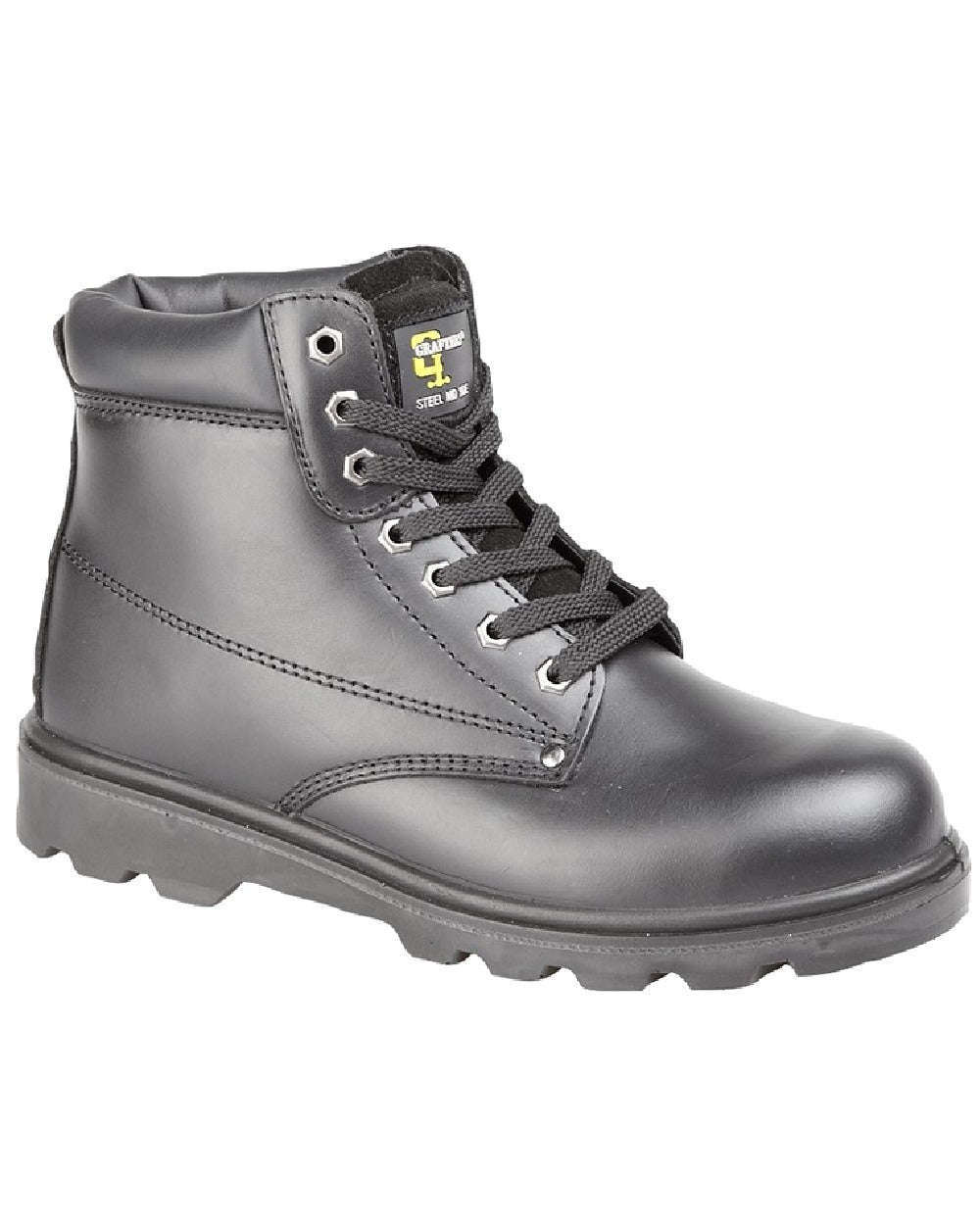 Black coloured Grafters Padded Safety Boots on white background 