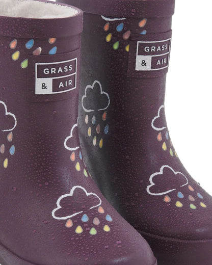 Amethyst Purple coloured Grass &amp; Air Childrens Colour-Changing Wellies on white background 