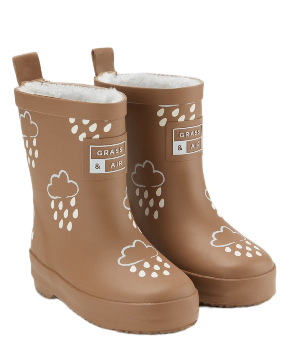 Fudge Brown coloured Grass &amp; Air Childrens Colour-Changing Wellies on white background 