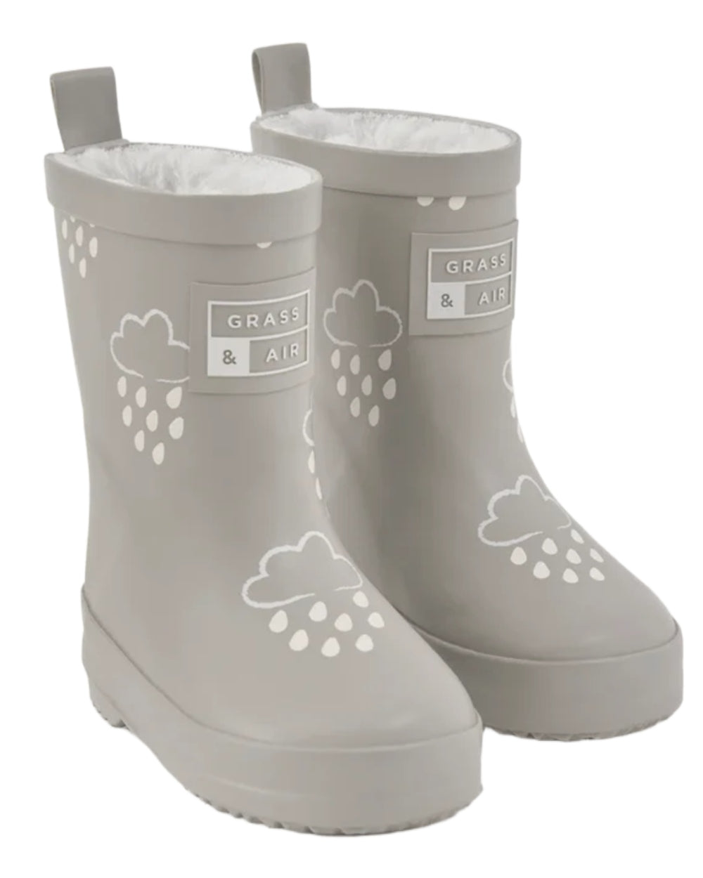 Geothermal Grey coloured Grass &amp; Air Childrens Colour-Changing Wellies on white background 