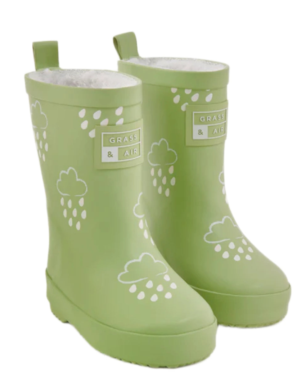 Glacial Green coloured Grass &amp; Air Childrens Colour-Changing Wellies on white background 