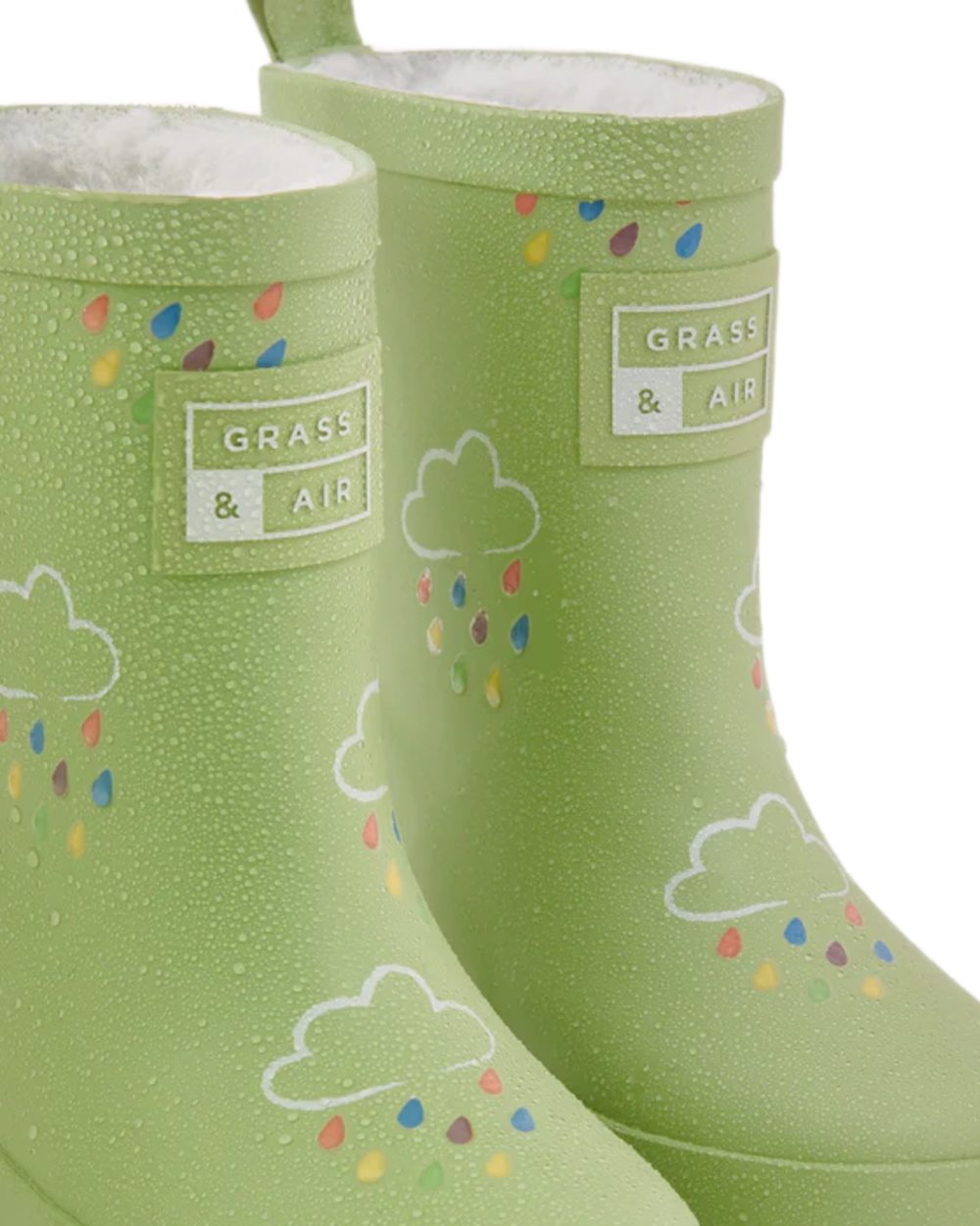 Glacial Green coloured Grass &amp; Air Childrens Colour-Changing Wellies on white background 
