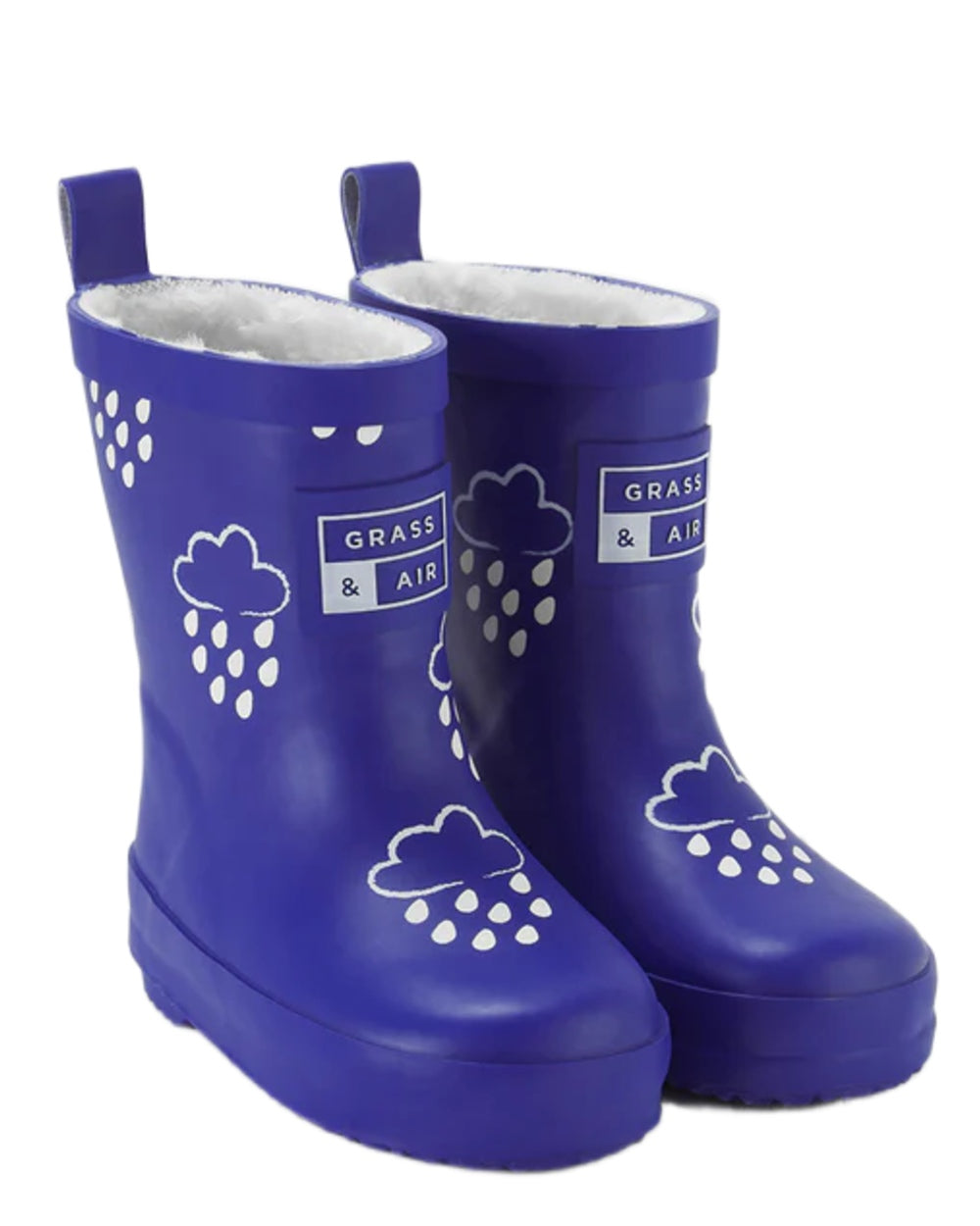 Inky Blue coloured Grass &amp; Air Childrens Colour-Changing Wellies on white background 