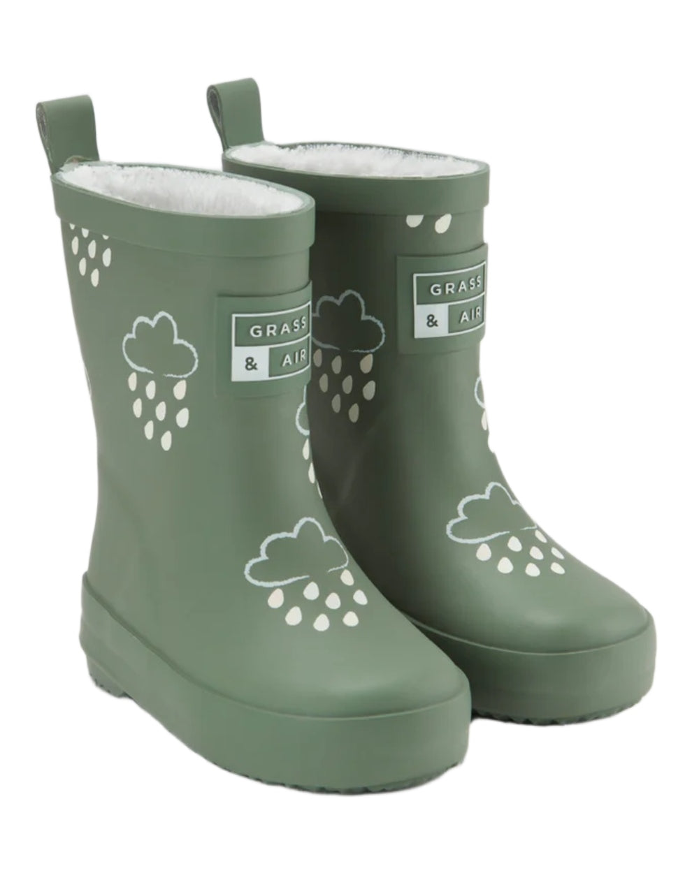Khaki coloured Grass &amp; Air Childrens Colour-Changing Wellies on white background 
