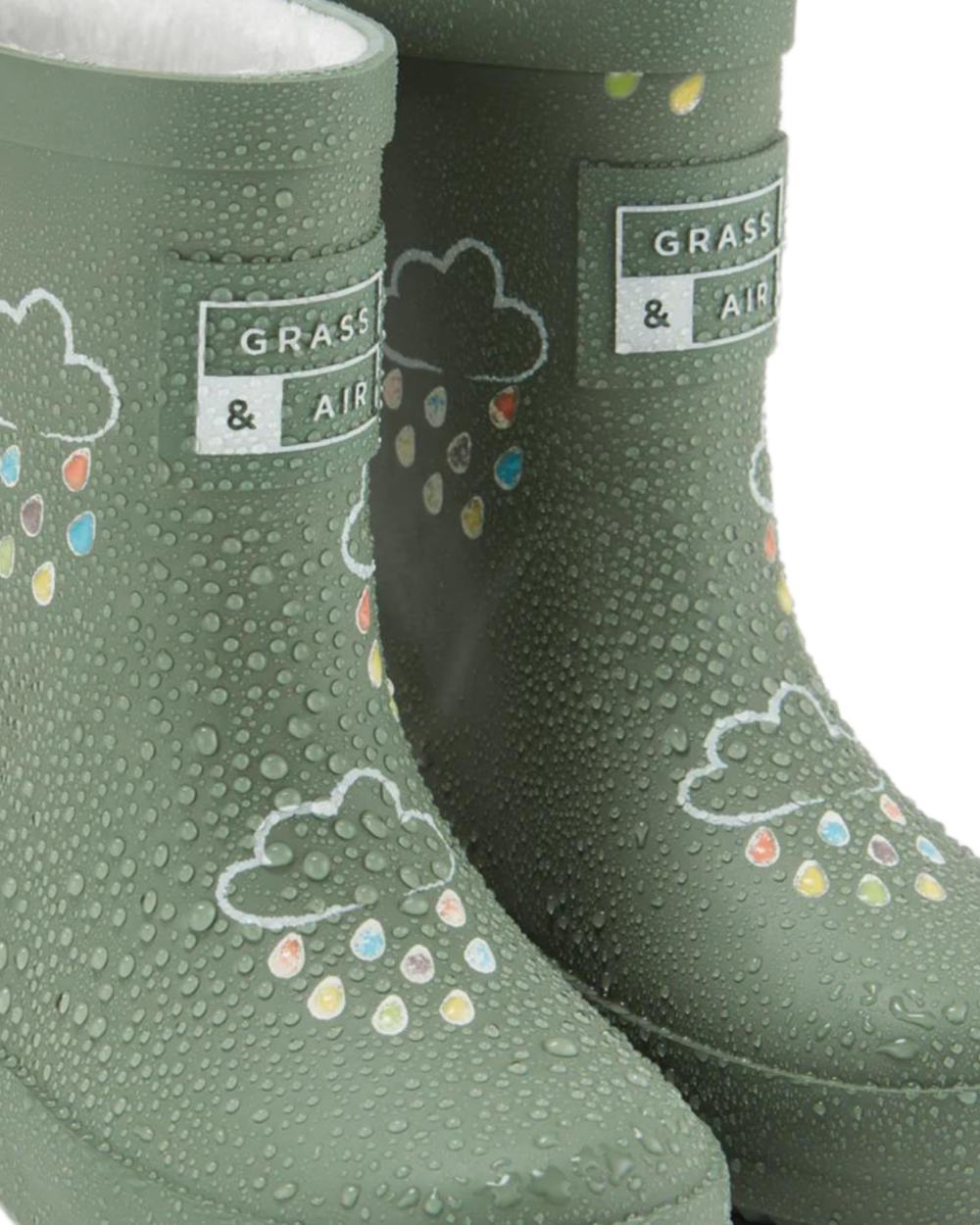 Khaki coloured Grass &amp; Air Childrens Colour-Changing Wellies on white background 