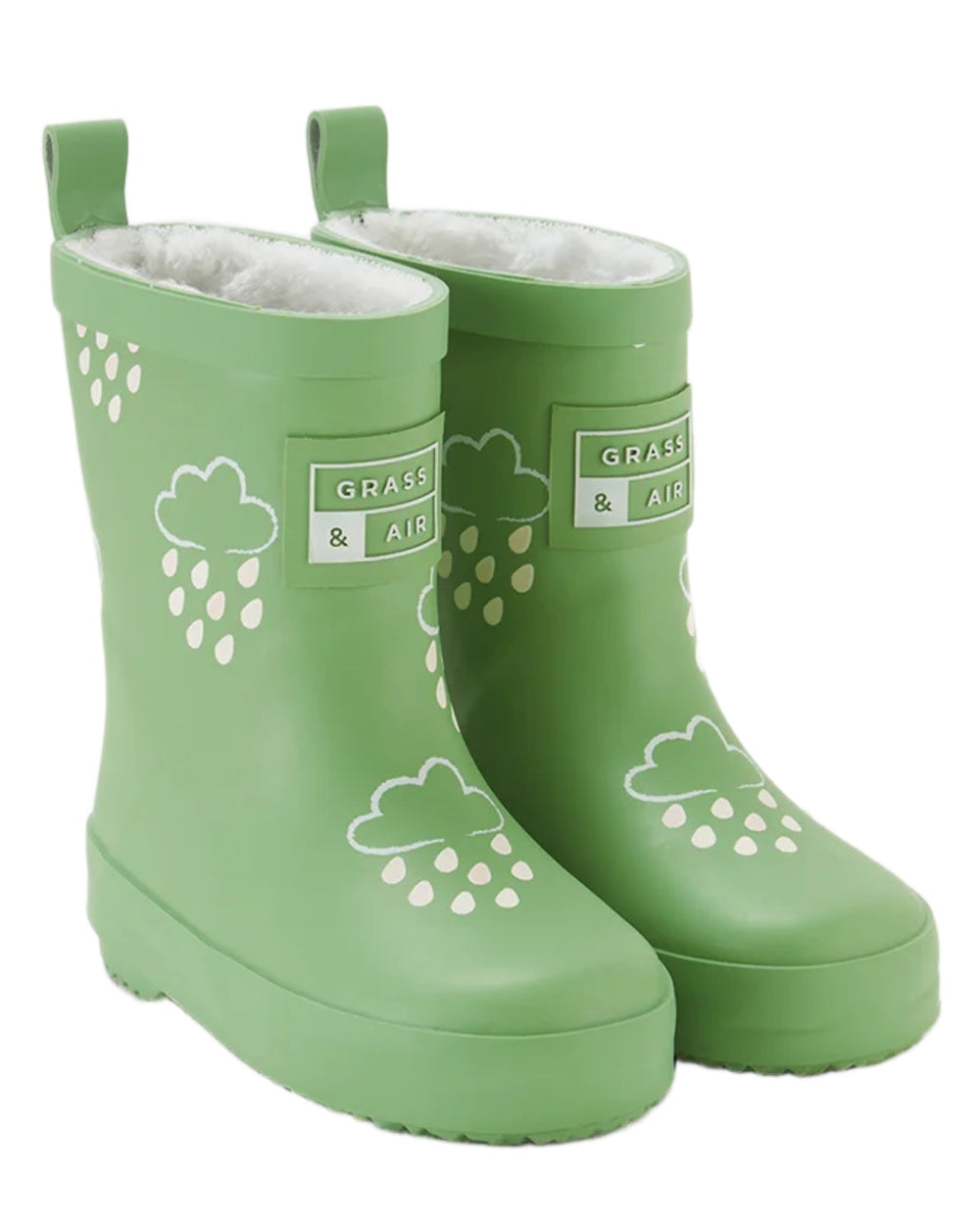 Olive Green coloured Grass &amp; Air Childrens Colour-Changing Wellies on white background 