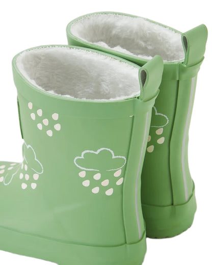 Olive Green coloured Grass &amp; Air Childrens Colour-Changing Wellies on white background 