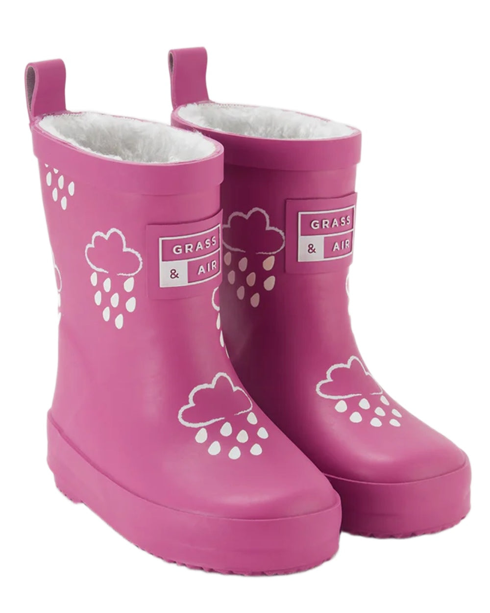 Orchid Pink coloured Grass &amp; Air Childrens Colour-Changing Wellies on white background 