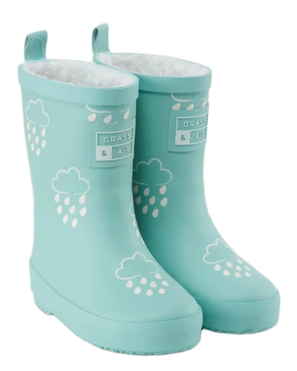Pistachio coloured Grass &amp; Air Childrens Colour-Changing Wellies on white background 