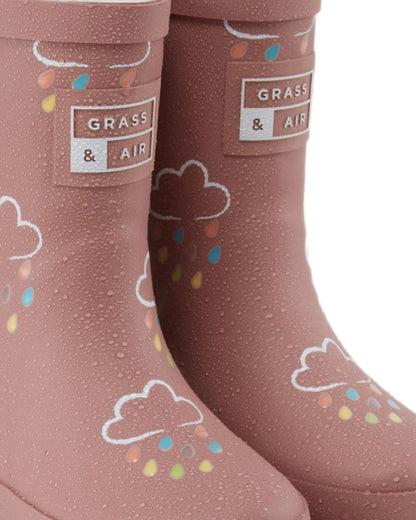 Rose coloured Grass &amp; Air Childrens Colour-Changing Wellies on white background 