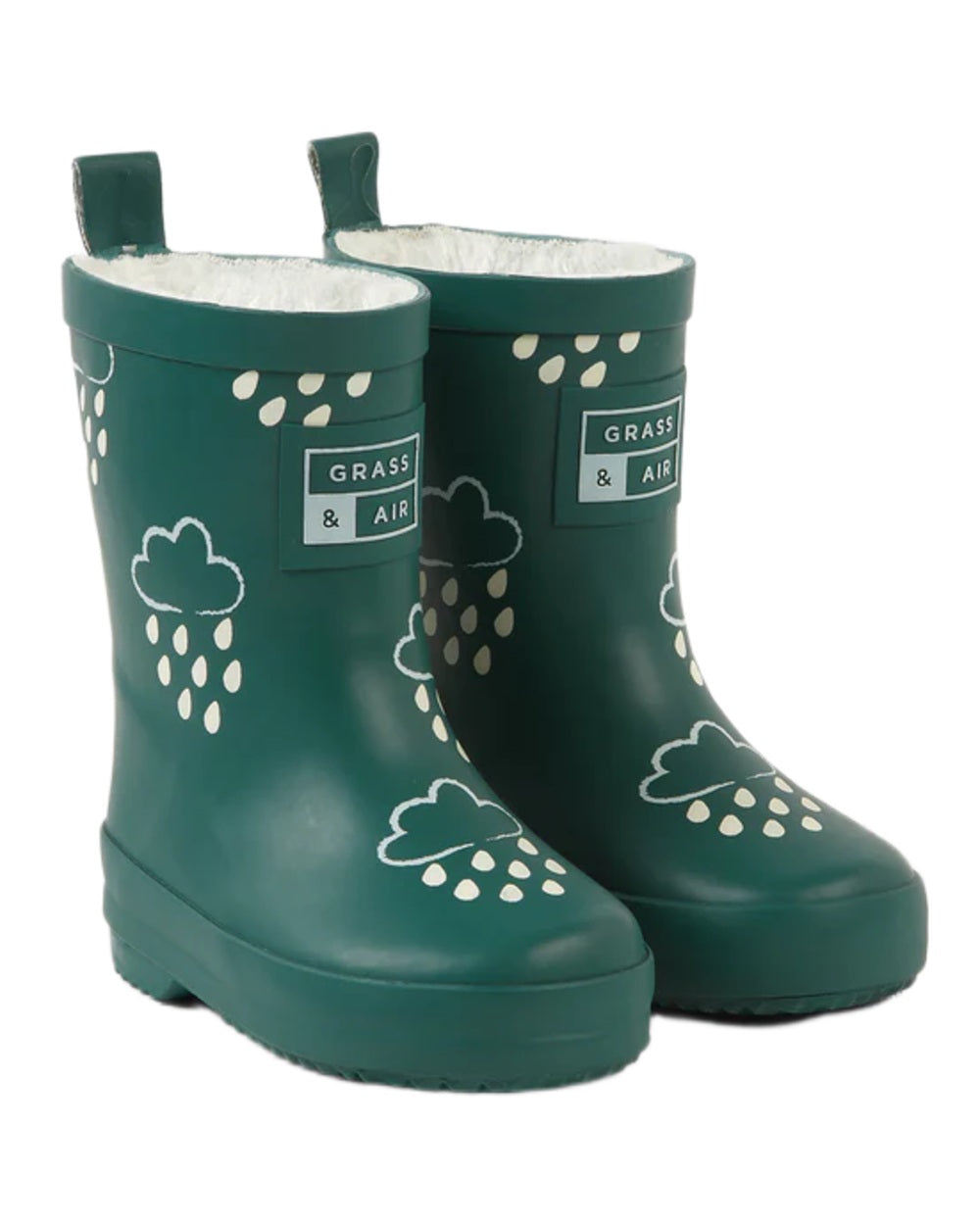 Spruce Green coloured Grass &amp; Air Childrens Colour-Changing Wellies on white background 