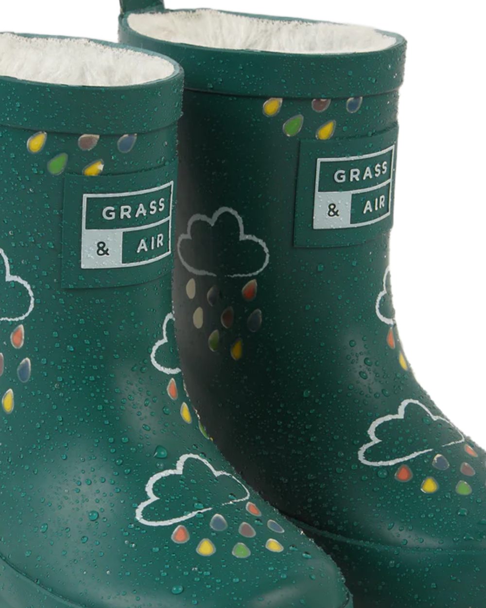 Spruce Green coloured Grass &amp; Air Childrens Colour-Changing Wellies on white background 