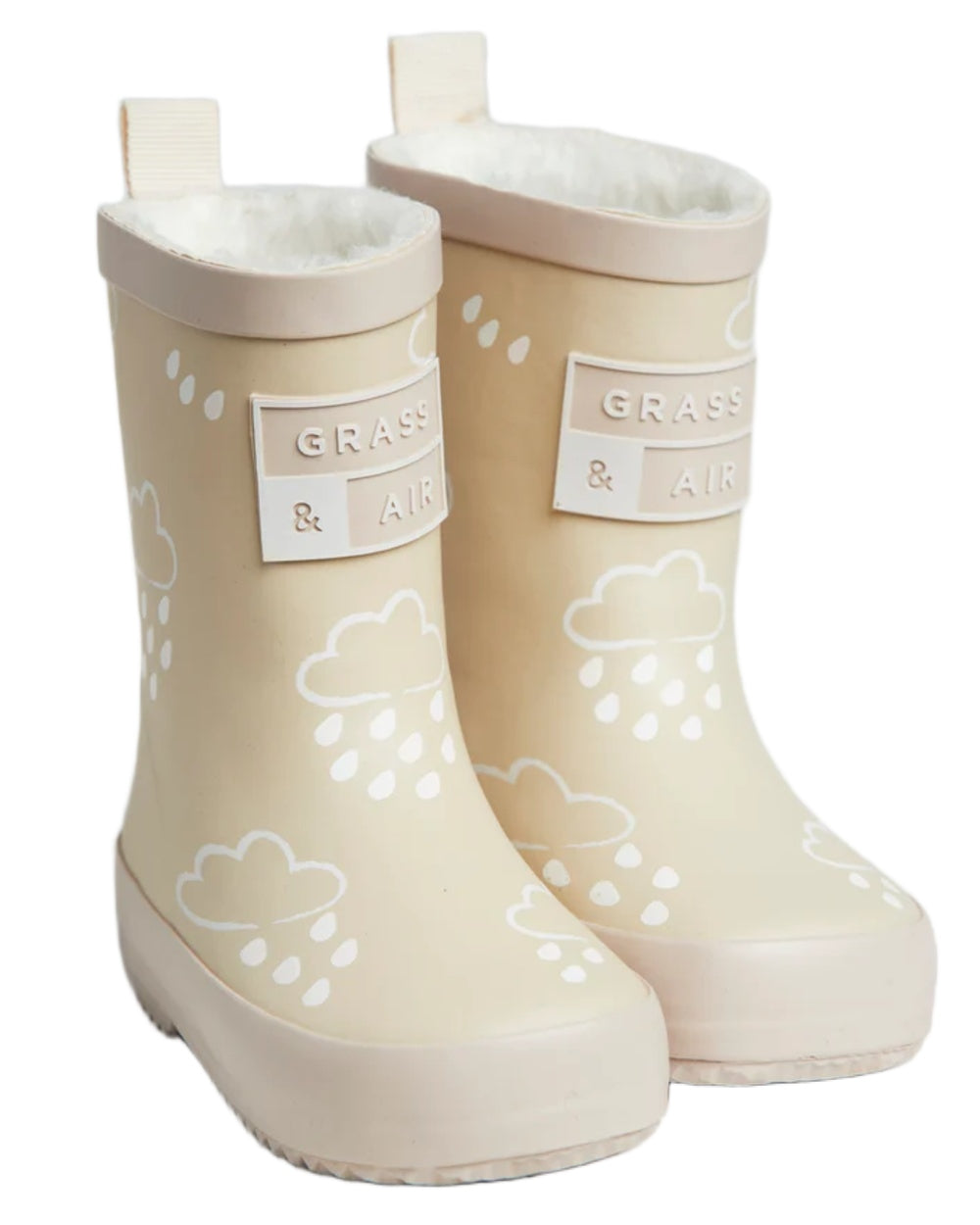 Stone coloured Grass &amp; Air Childrens Colour-Changing Wellies on white background 