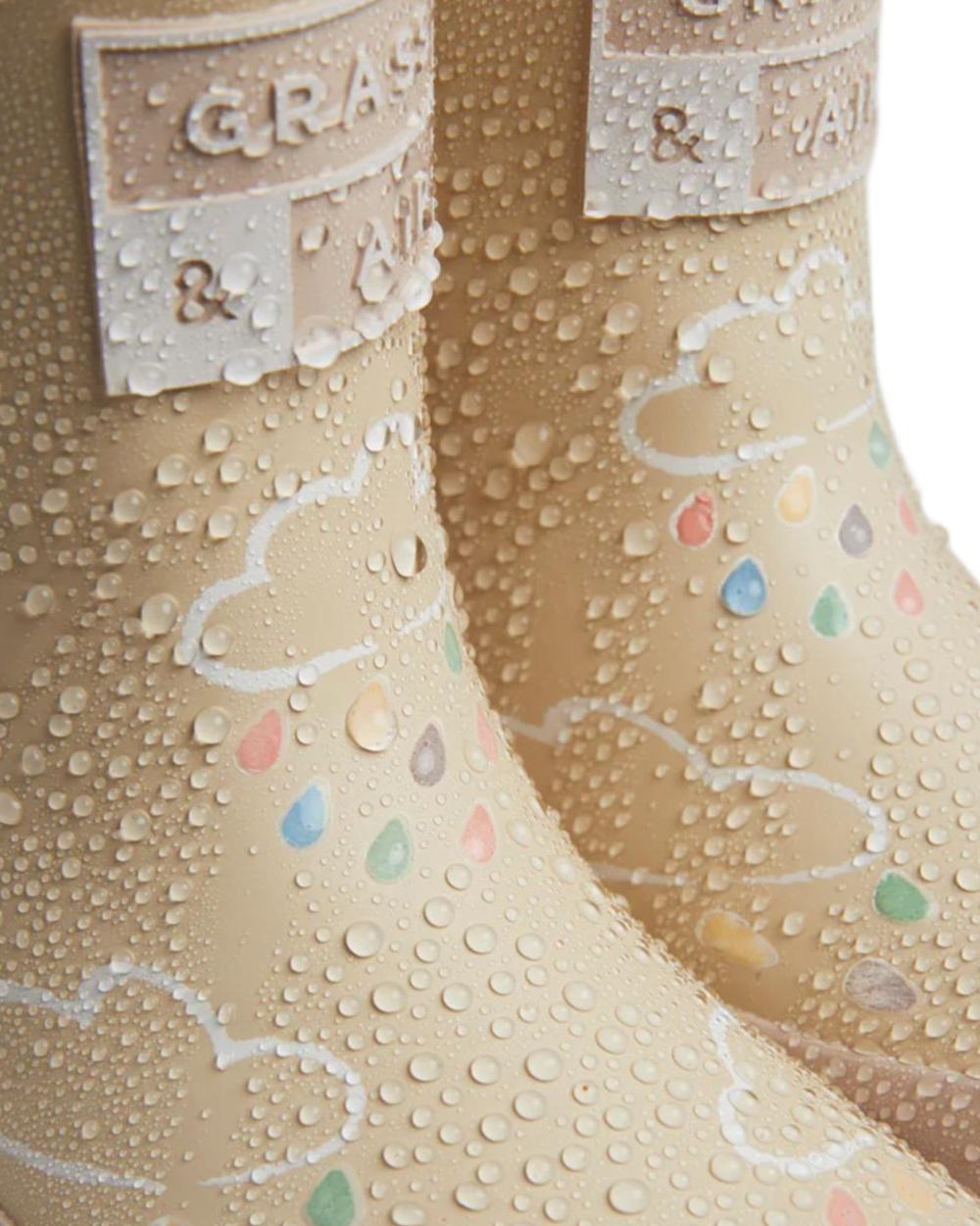 Stone coloured Grass &amp; Air Childrens Colour-Changing Wellies on white background 