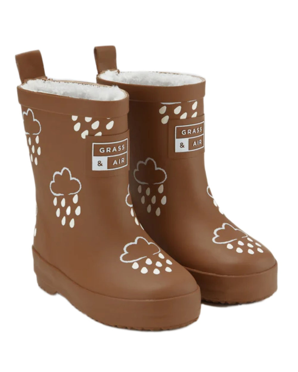 Toffee Brown coloured Grass &amp; Air Childrens Colour-Changing Wellies on white background 