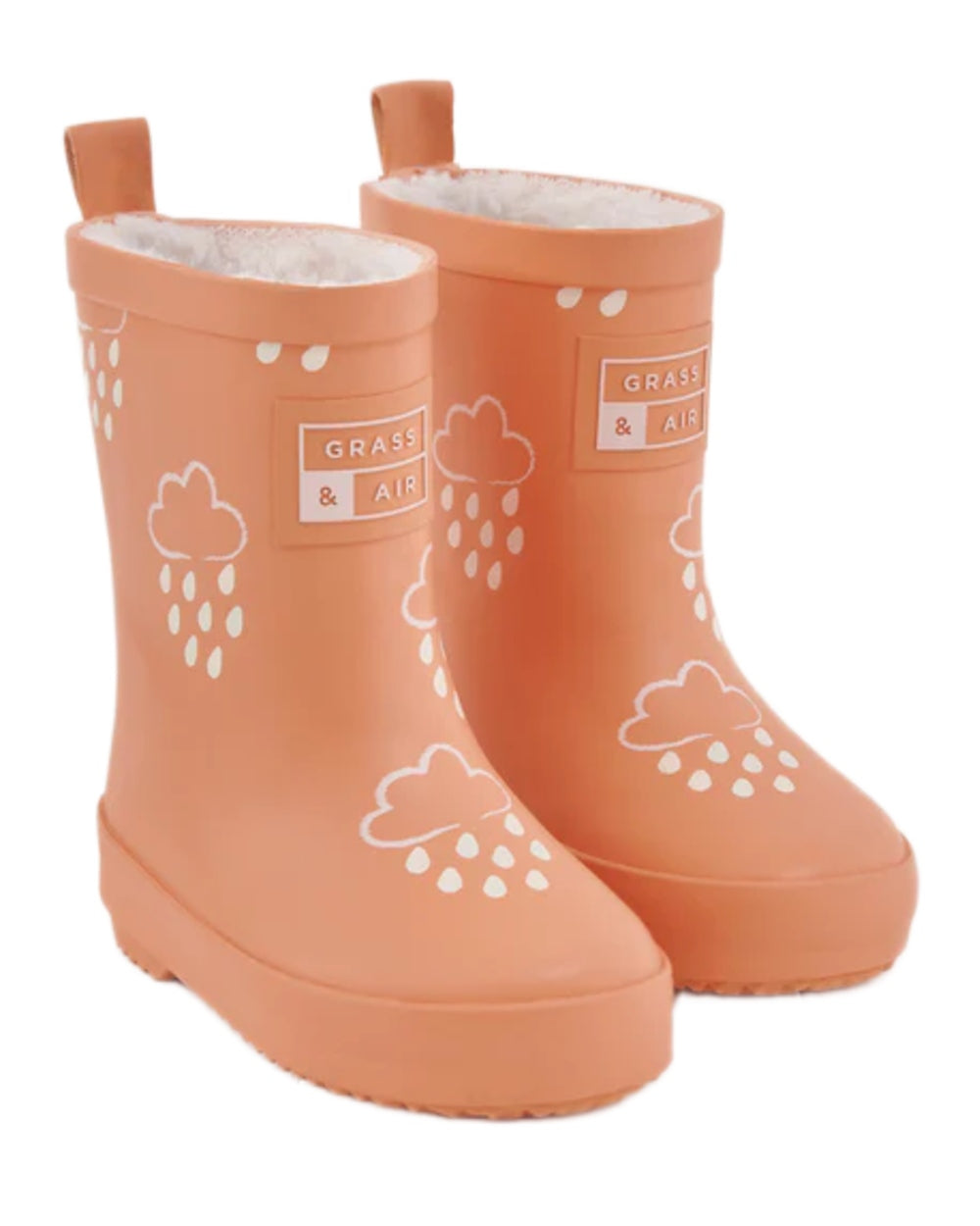 Volcanic Orange coloured Grass &amp; Air Childrens Colour-Changing Wellies on white background 