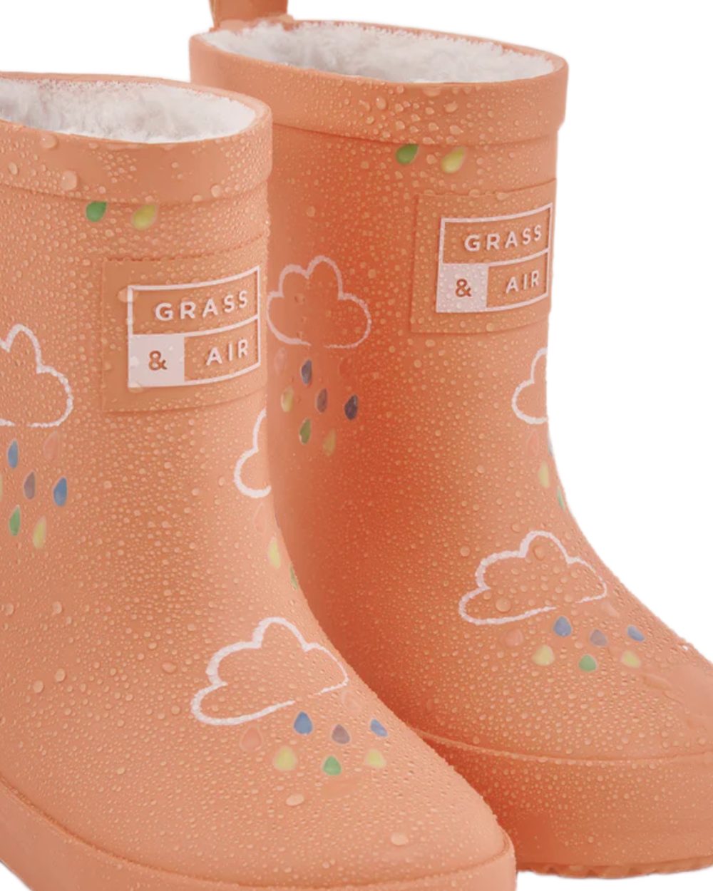 Volcanic Orange coloured Grass &amp; Air Childrens Colour-Changing Wellies on white background 