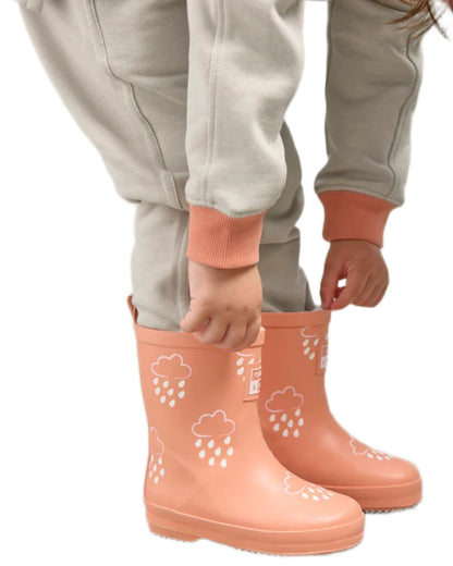 Volcanic Orange coloured Grass &amp; Air Childrens Colour-Changing Wellies on white background 