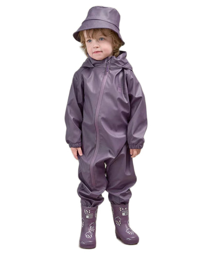 Amethyst Purple coloured Grass &amp; Air Childrens Puddle Suit on white background 