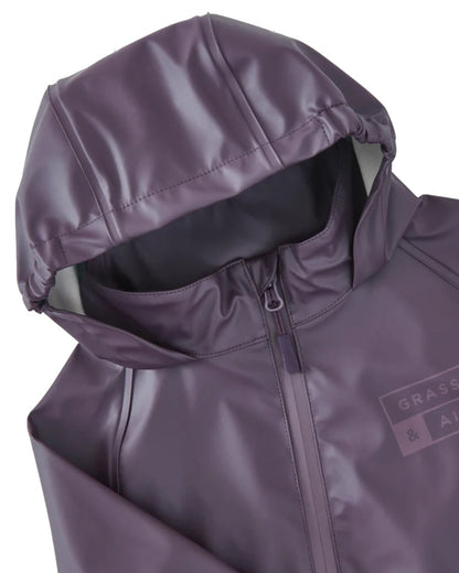 Amethyst Purple coloured Grass &amp; Air Childrens Puddle Suit on white background 