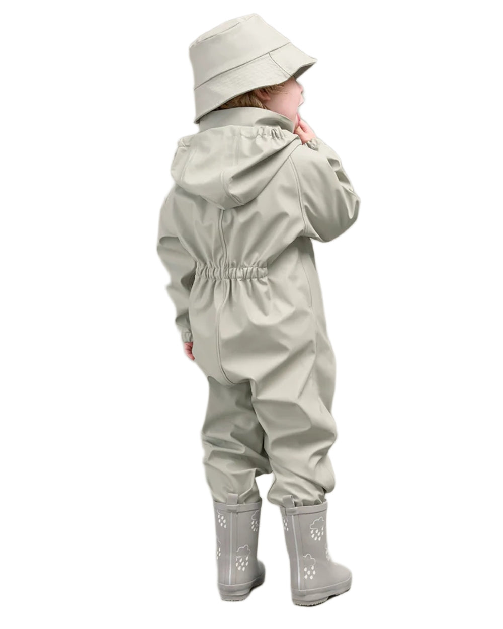 Geothermal Grey coloured Grass &amp; Air Childrens Puddle Suit on white background 