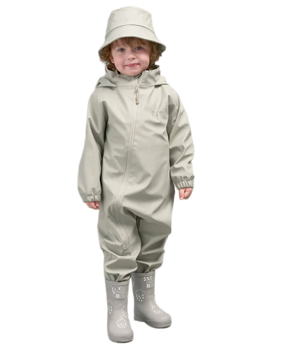 Geothermal Grey coloured Grass &amp; Air Childrens Puddle Suit on white background 