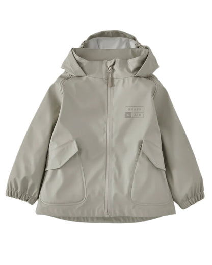 Geothermal Grey coloured Grass &amp; Air Childrens Rainster Jacket on white background 
