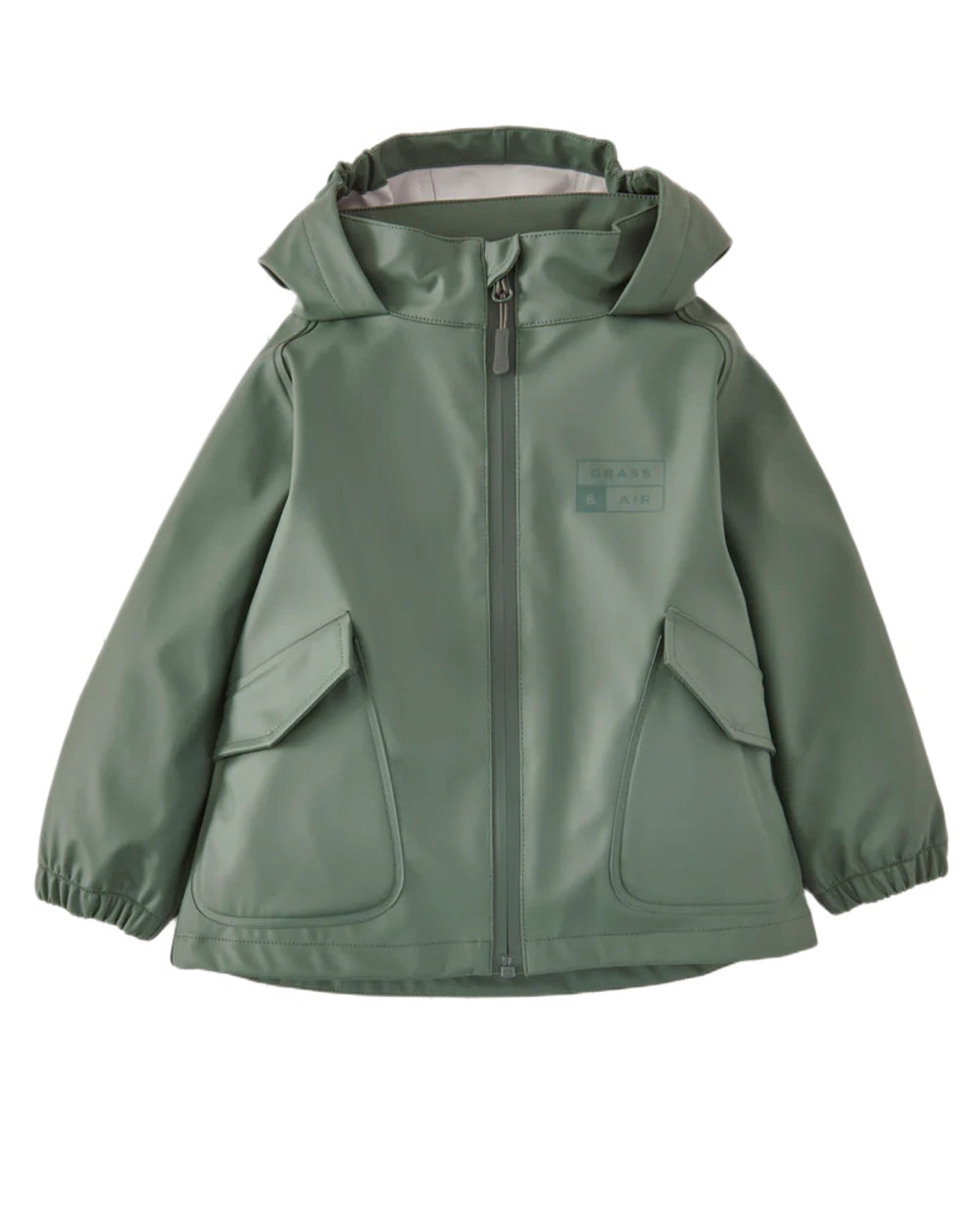 Khaki Green coloured Grass &amp; Air Childrens Rainster Jacket on white background 