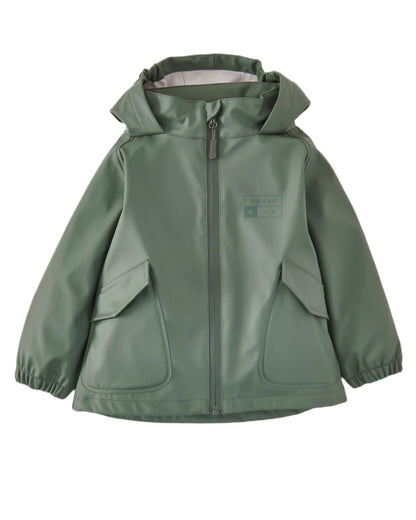 Khaki Green coloured Grass &amp; Air Childrens Rainster Jacket on white background 
