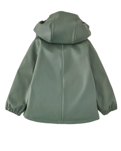 Khaki Green coloured Grass &amp; Air Childrens Rainster Jacket on white background 